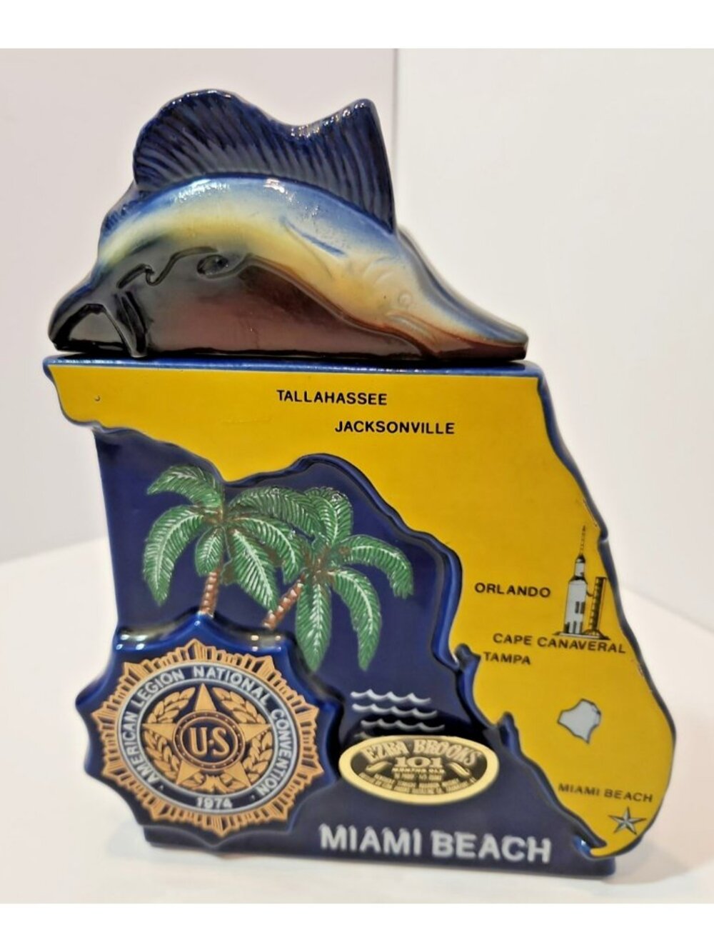 Vintage 1974 American Legion Ezra Brooks Bottle Miami Whiskey Decanter